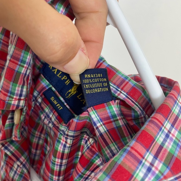 Ralph Lauren men’s plaid long sleeve button down shirt slim fit red green medium - Picture 4 of 6